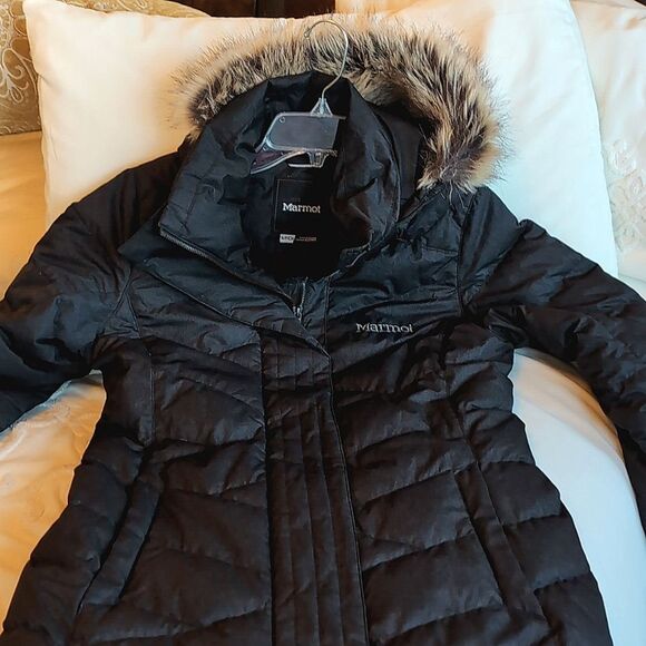 Marmot Strollebridge Women's Black Down Coat Faux Fur Size Small - Picture 1 of 13